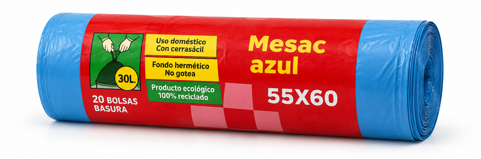 Bolsas de basura domésticas azules 55 × 60 cm – Rollo de 20 bolsas, RepoClean