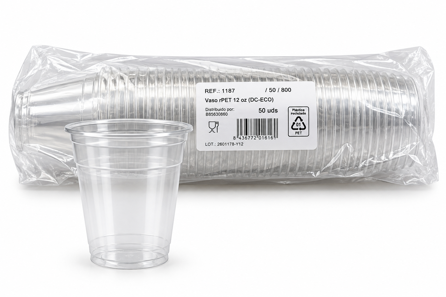 Vasos de plástico 12 oz – Paquete de 50 unidades, RepoClean