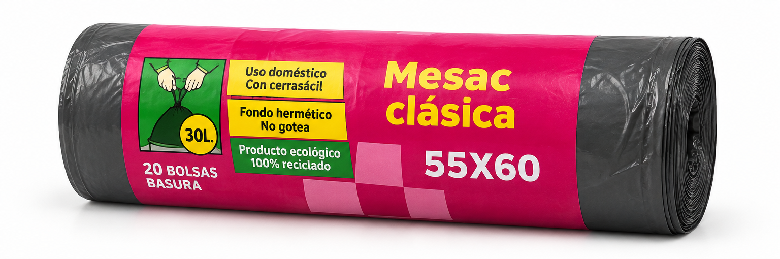 Bolsas de basura domésticas grises 55 × 60 cm – Rollo de 20 bolsas, RepoClean